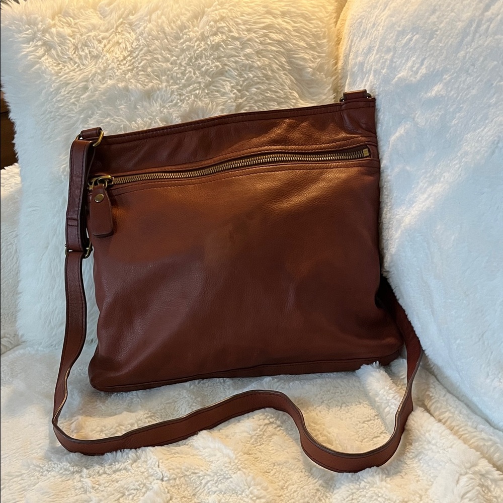 Margo large leather crossbody in chestnut brown hobo